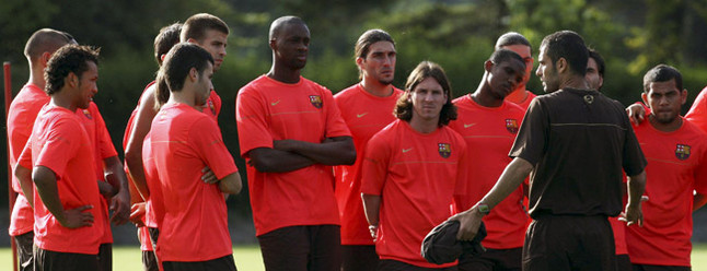 Guardiola y sus jugadores en 2008