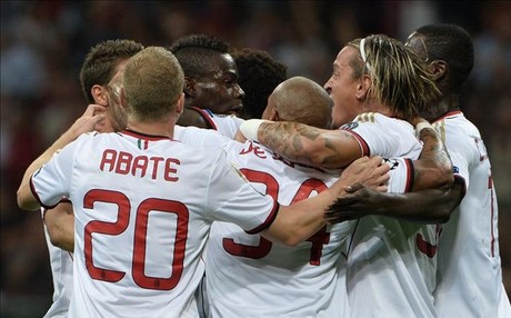 El Milan celebra un gol de Balotelli