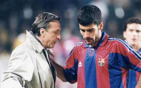 Cruyff y Guardiola en la época de jugador de Pep