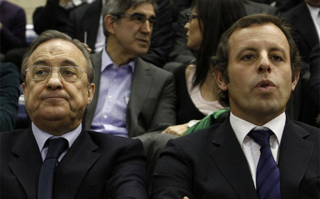 Presidente do Real Madrid Florentino Perez e ex-presidente do Barça, Sandro Rosell 
