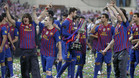 COP144 MADRID, 25/05/2012.- Los jugadores del FC Barcelona celebran su victoria en la final de la Copa del Rey al imponerse al Athletic Club, esta noche en el estadio Vicente Caldern de Madrid. EFE/Victor Lerena