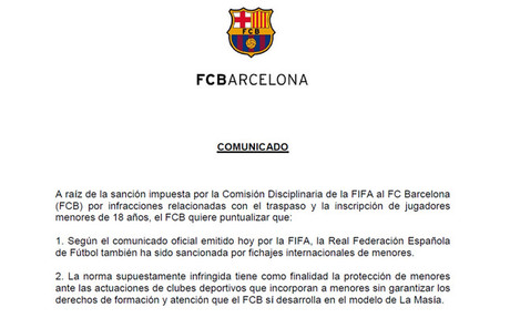 Imagen de parte del comunicado del Barça