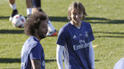 Marcelo y Luka Modric en un entrenamiento del Real Madrid