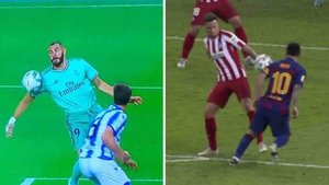 Deux images de Benzema et Messi avec des résultats différents pour le VAR