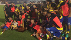 Los jugadores de la UD Las Palmas, celebrando su triunfo